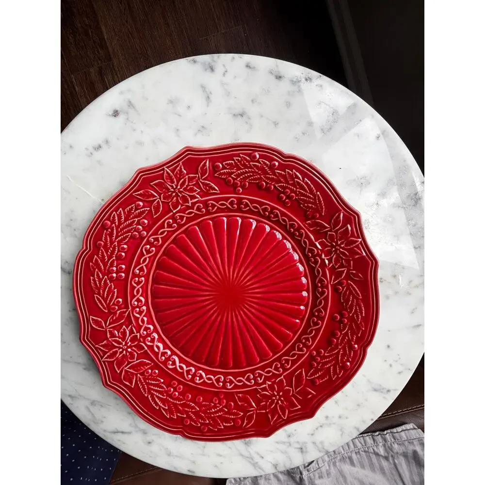 Bordallo Pinheiro Portugal Red Poinsettia Holly Charger Plate 12
